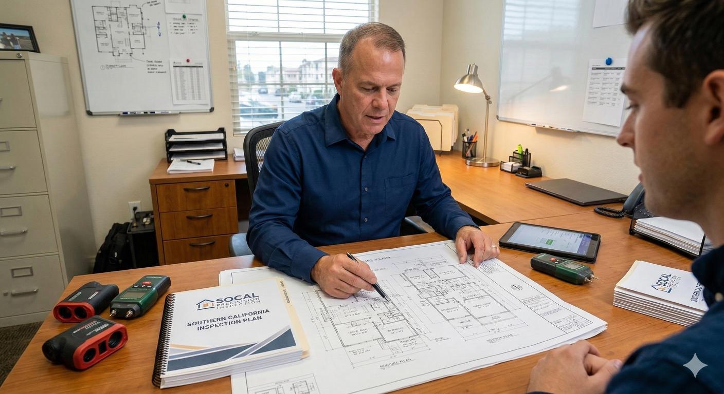SoCal Precision Inspection — Inspector reviewing blueprints